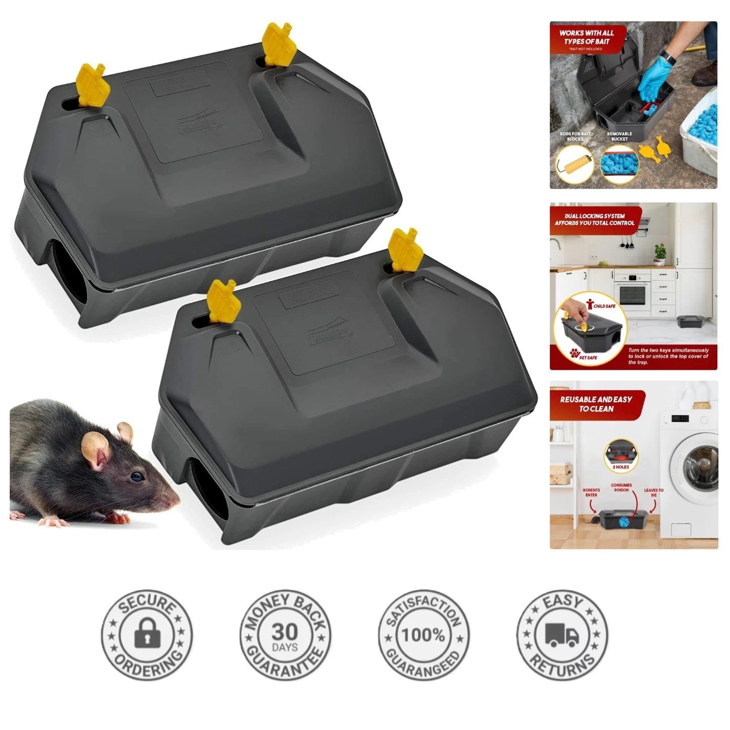 Modern 2 Pack Outdoor Rodent Trap with Key – Child & Pet Friendly Solution