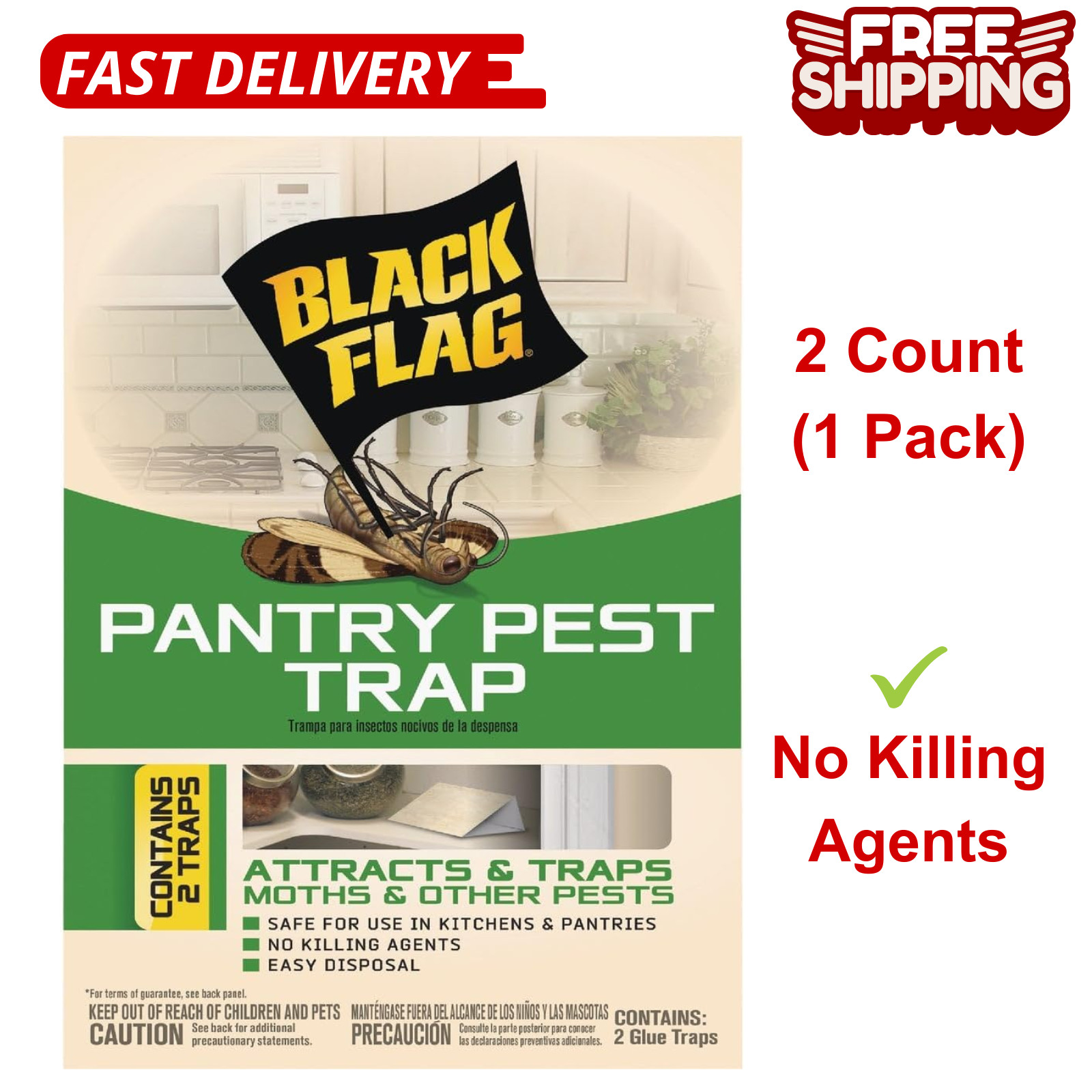Black Flag Pantry Pest Glue Trap 2 Count 1 Pack, White, Easy Disposal