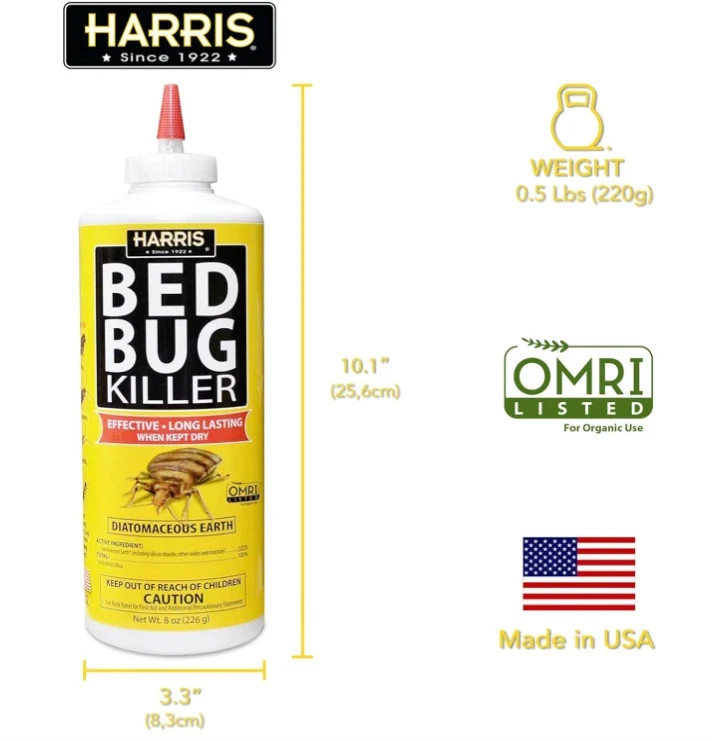 Harris HDE-8 Bed Bug Powder Diatomaceous Earth, 8oz, Yellow