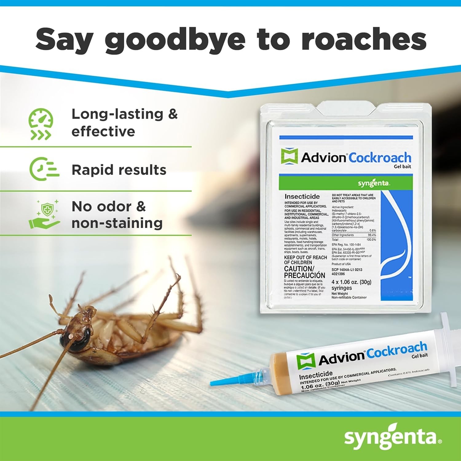 Advion Cockroach Gel Bait, 4 Tubes x 30-Grams, 1 Plunger and 2 Tips