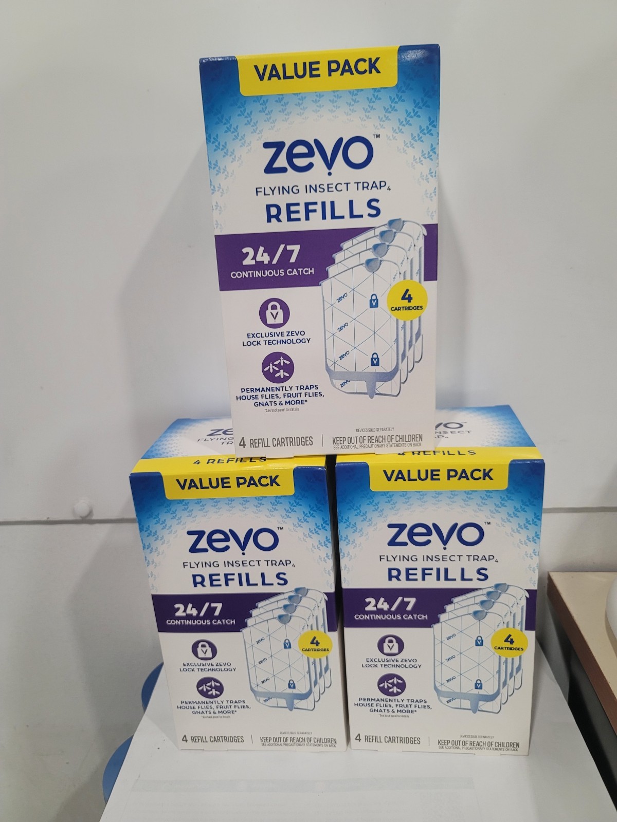 3 ZEVO Flying Insect Trap Indoor Glue Refill Cartridges Value 4 Pack TOTAL 12 PK