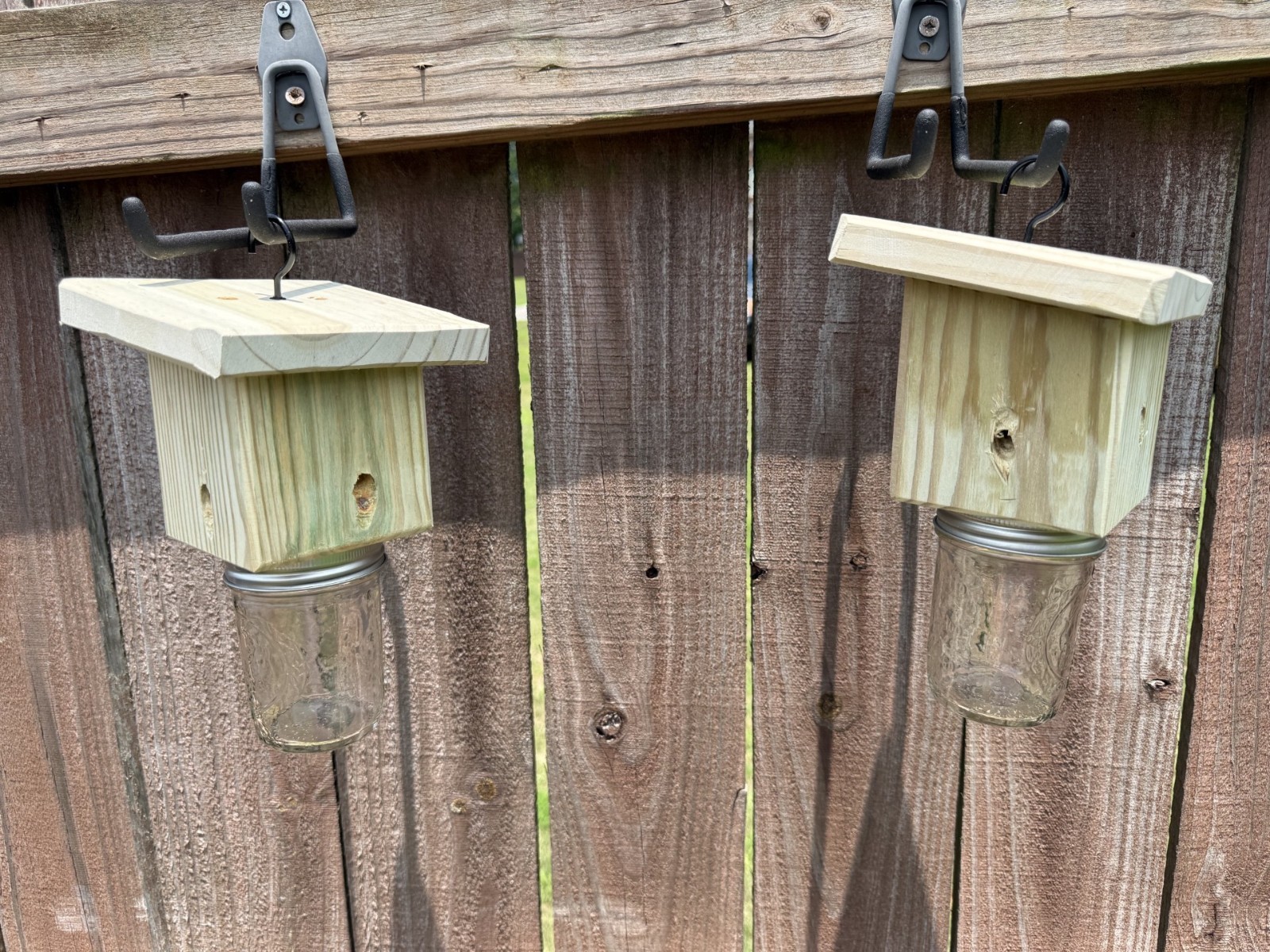 Handmade Set Of 2 Pine Carpenter Bee Traps w/ Jars and DClip Hook Free Shipping!