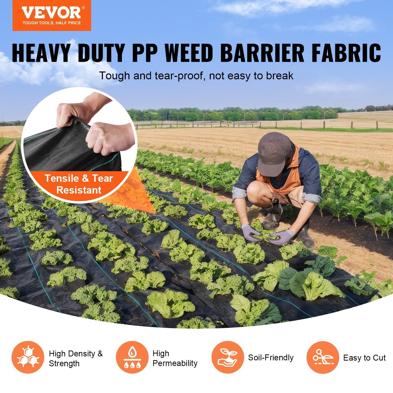 4x50ft Advanced Woven Polypropylene Ground Cover Prevents Erosion