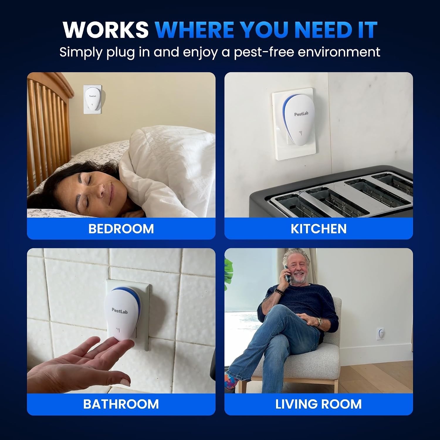Indoor Plug-In Ultrasonic Pest Control – 3 Pack for 900 Sq Ft Multi-Room Defense
