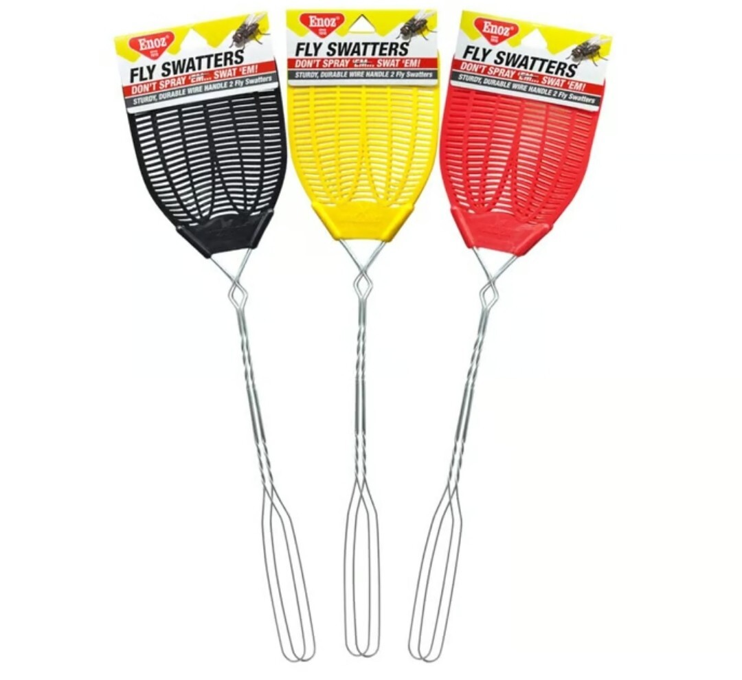 x5 New Enoz Fly Swatter, Wire Handled Plastic Fly Swatter, Assorted Colors, 5 Ct