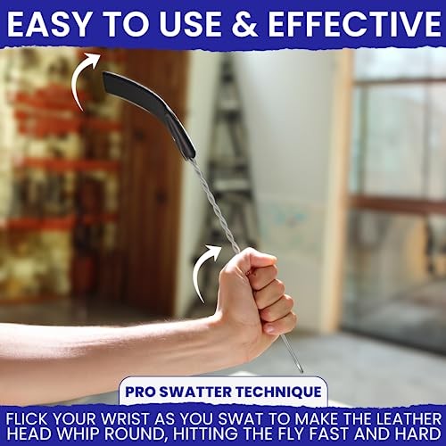 2 Leather Fly Swatter for Indoors. Long Handle, Heavy Duty Fly Swatter Manual