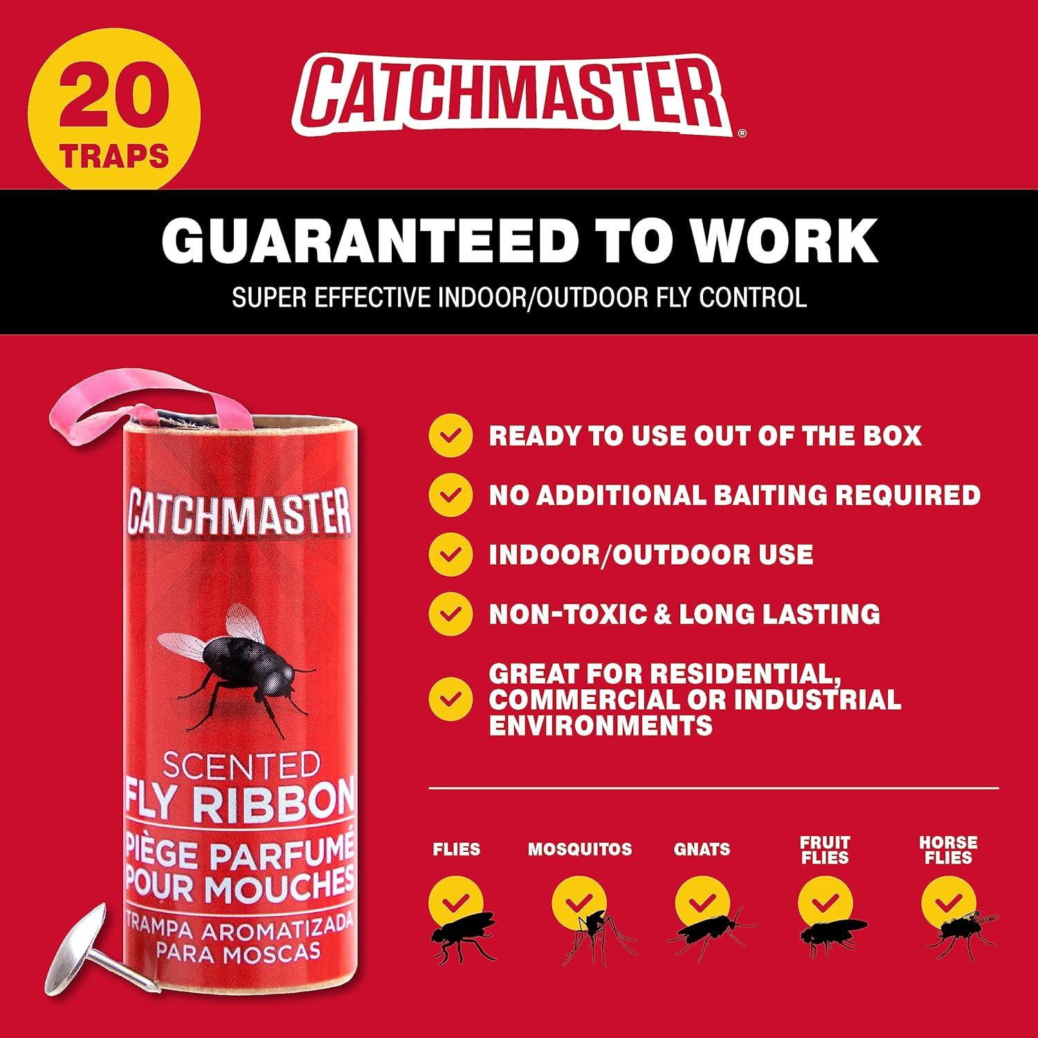Fly Ribbon 20-Pack, Bug & Fruit Fly Traps Outdoor and Indoor, Premium Adhesive S