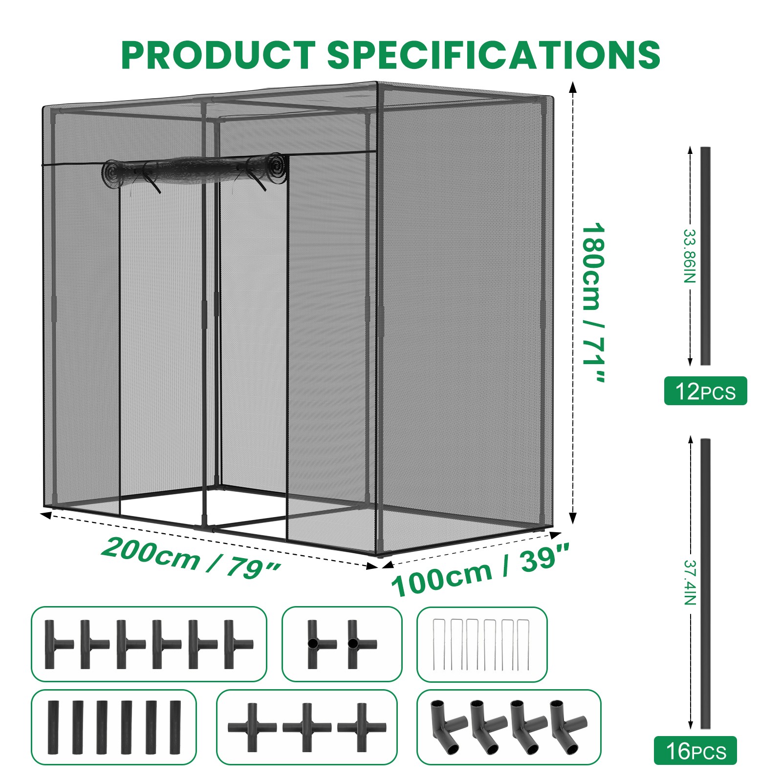 12x4x6FT Walk-in Mesh Crop Cage Plant Cover Protection Tent For Vegetable