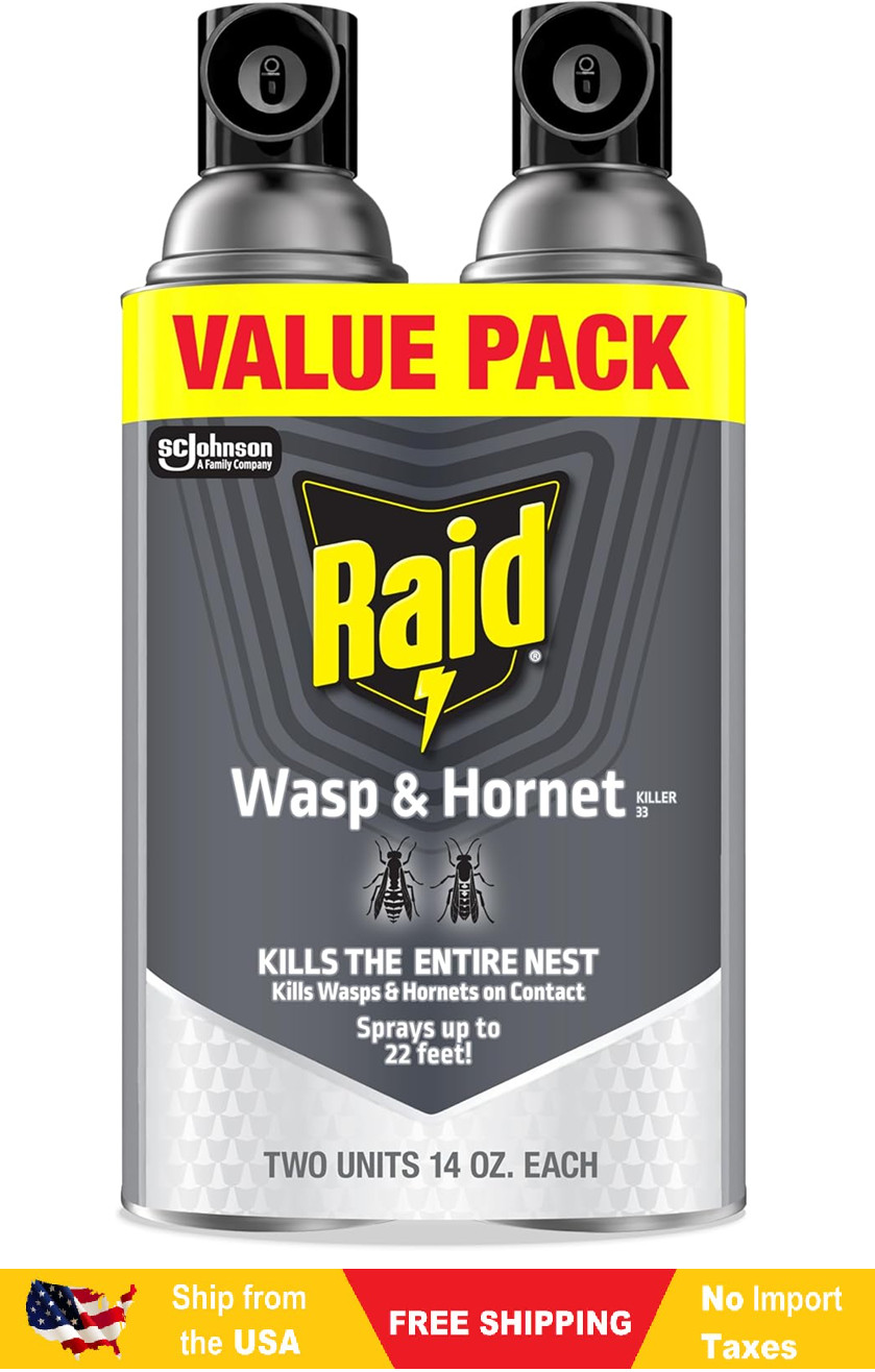 Raid Wasp & Hornet Killer Spray, Kills the Entire Nest, For Paper Wasps, Yellow