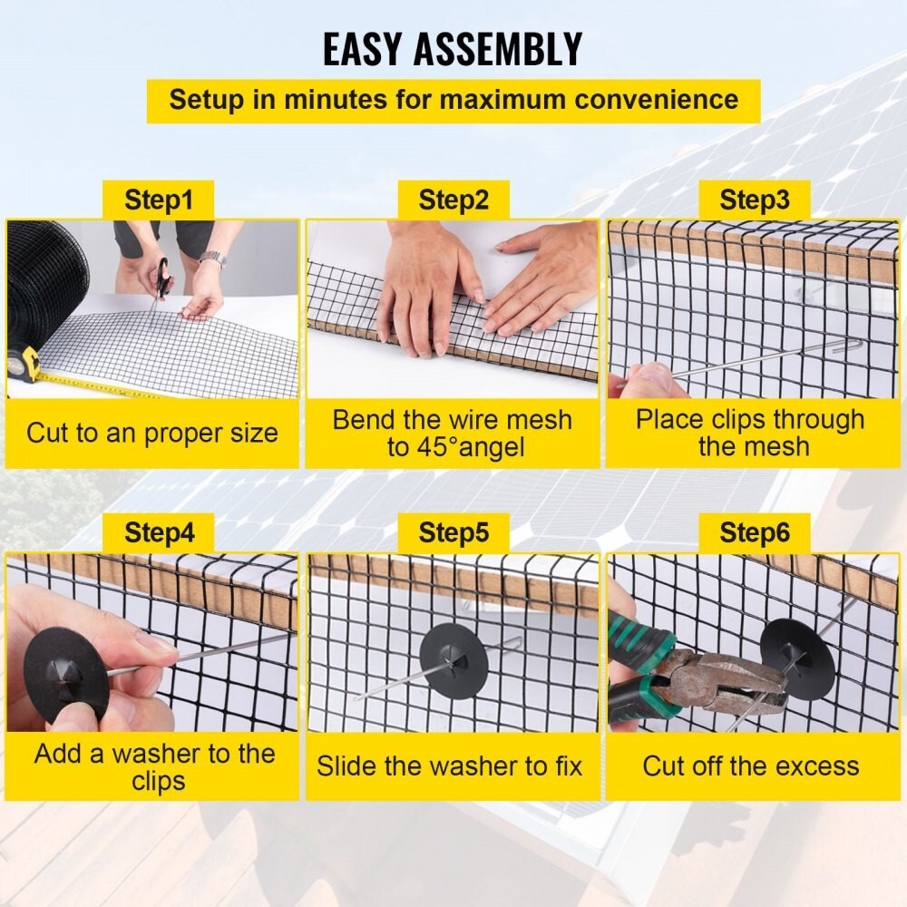 Solar Panel Bird Wire 6 in x 98 ft Critter Guard Roll Kit Removable w/Fasteners