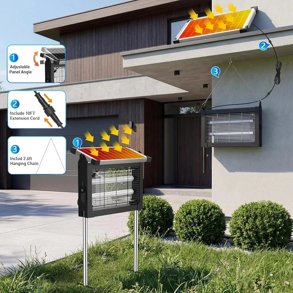 Solar Bug Zapper Outdoor Waterproof, Mosquito Zapper USB-C Rechargeable Solar Bu