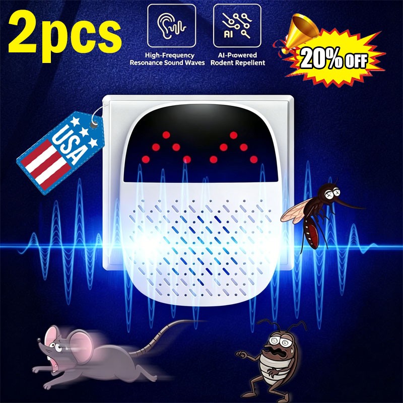 2pcs Ultrasonic Repeller Plug In Electronic Mouse Roach Rodent Repellent Home US