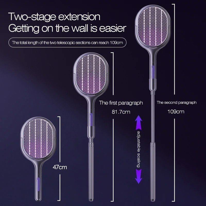 6-in-1 Electric Fly Swatter Bug Zapper Mosquito Racket with Extendable Handle US