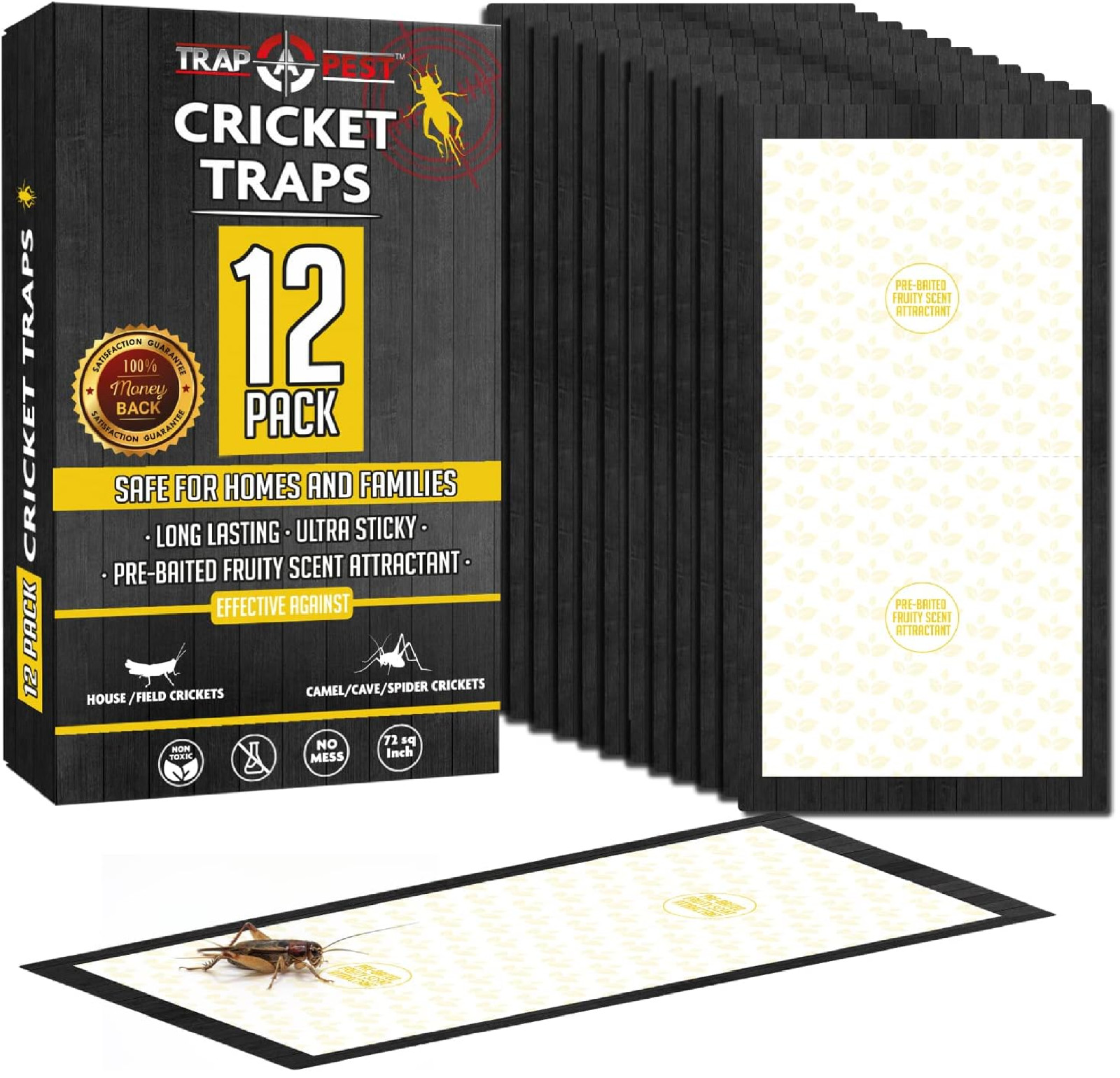 Cricket Traps Indoor (12 Traps) Extra Large Bug Sticky Traps – Non-Toxic Extra S