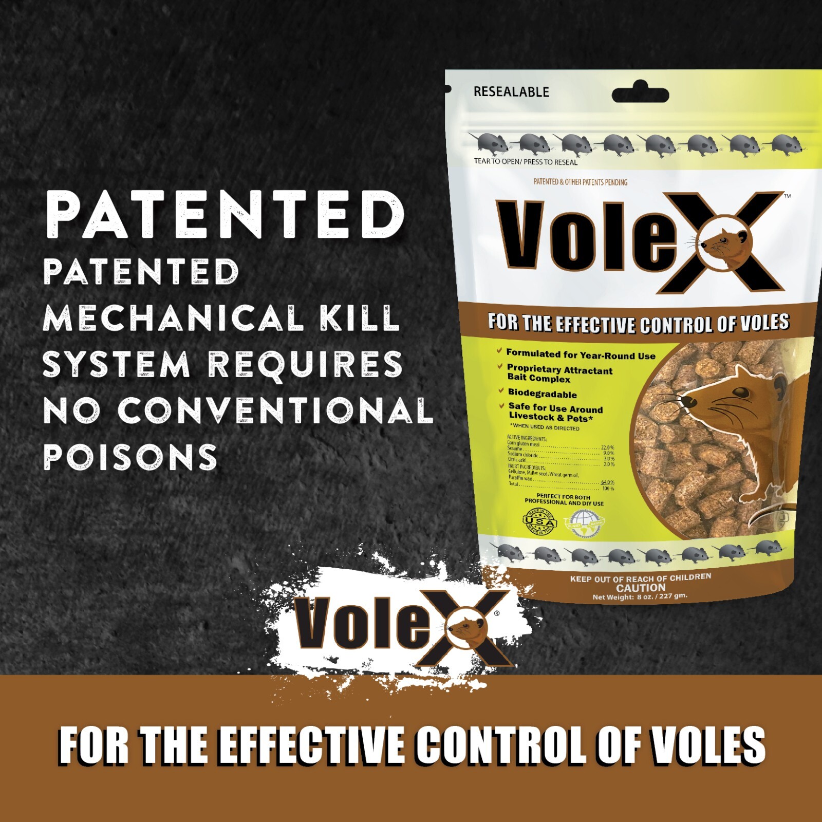 VoleX® – Kills All Species of Voles – Safe for Use Around People and Pets