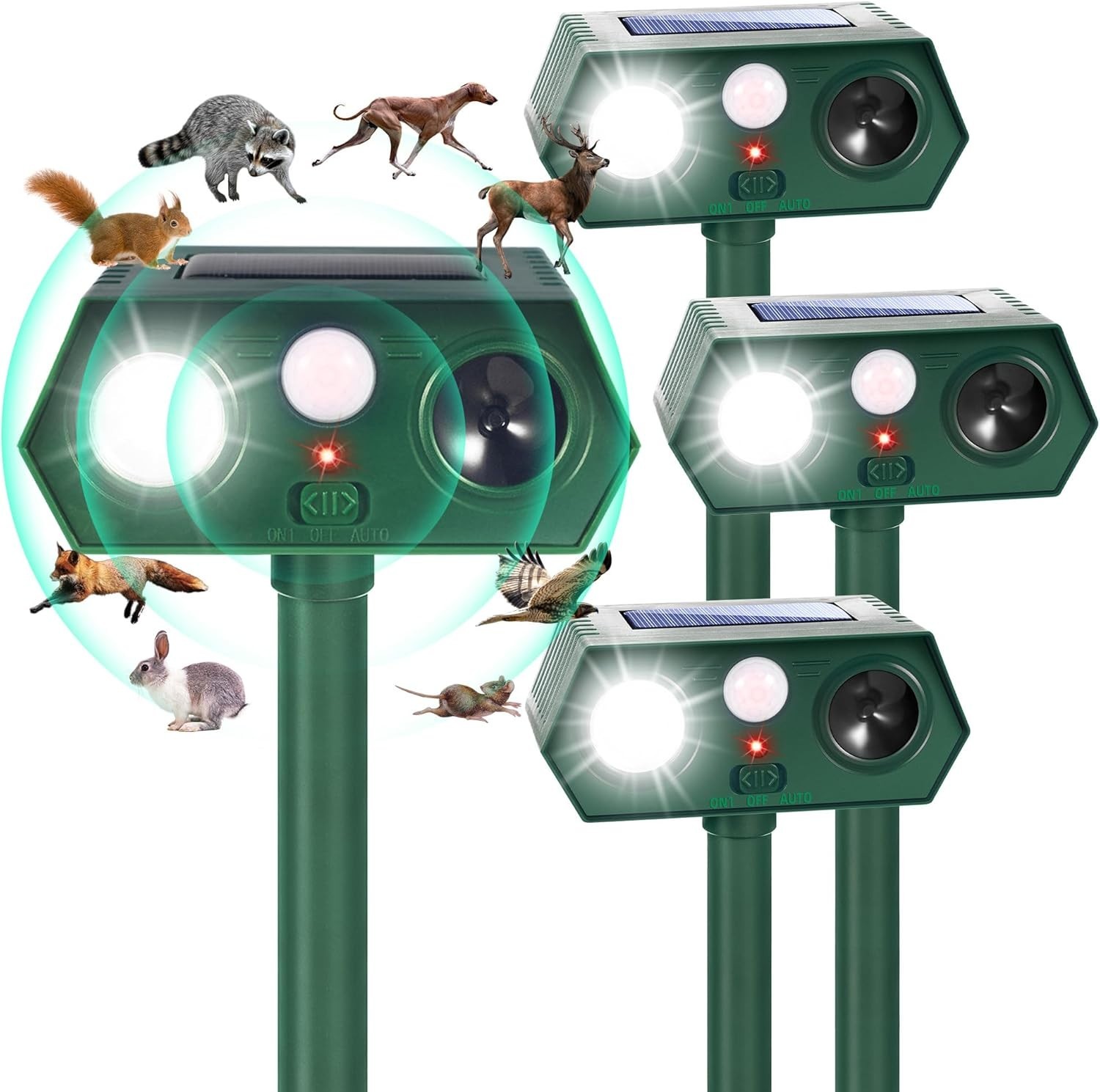 4 Pack Solar Ultrasonic Animal Repellent Dog Cat Skunk Deer Raccoon For Garden