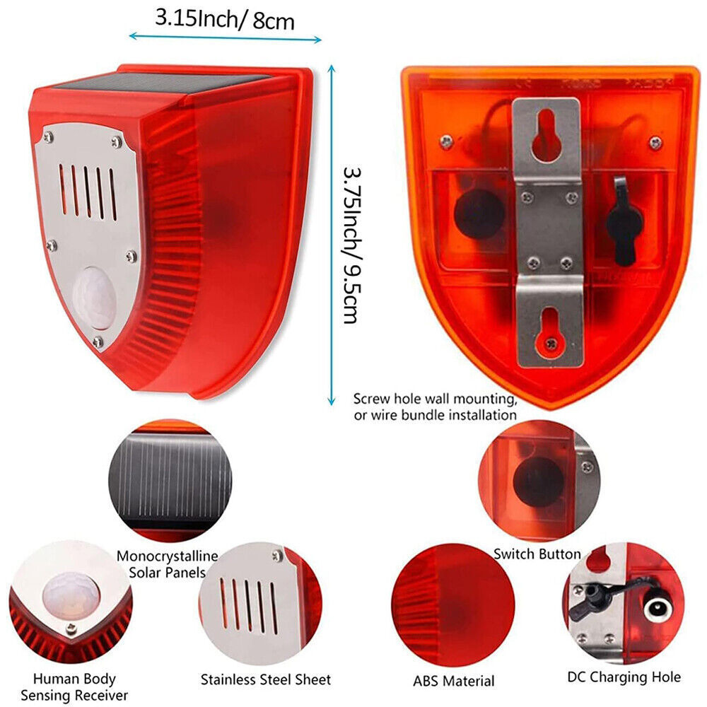 1-4pcs Outdoor Solar Motion Sensor Alarm Lamp Gunshot Sounds & Dog Barking Sound