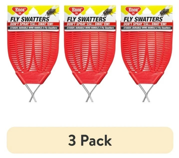 (3 pack)Enoz Fly Swatter, Wire Handled Plastic Fly Swatter, Assorted Colors,2 ct