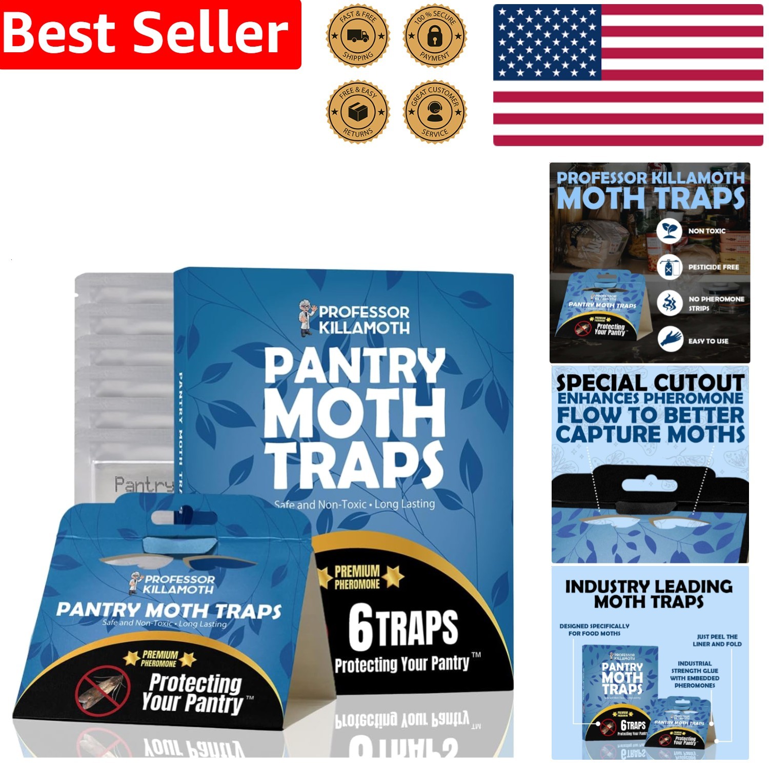 Pantry Moth Traps 6 Pack Blue Non-Toxic Child Pet Safe Insect Killer