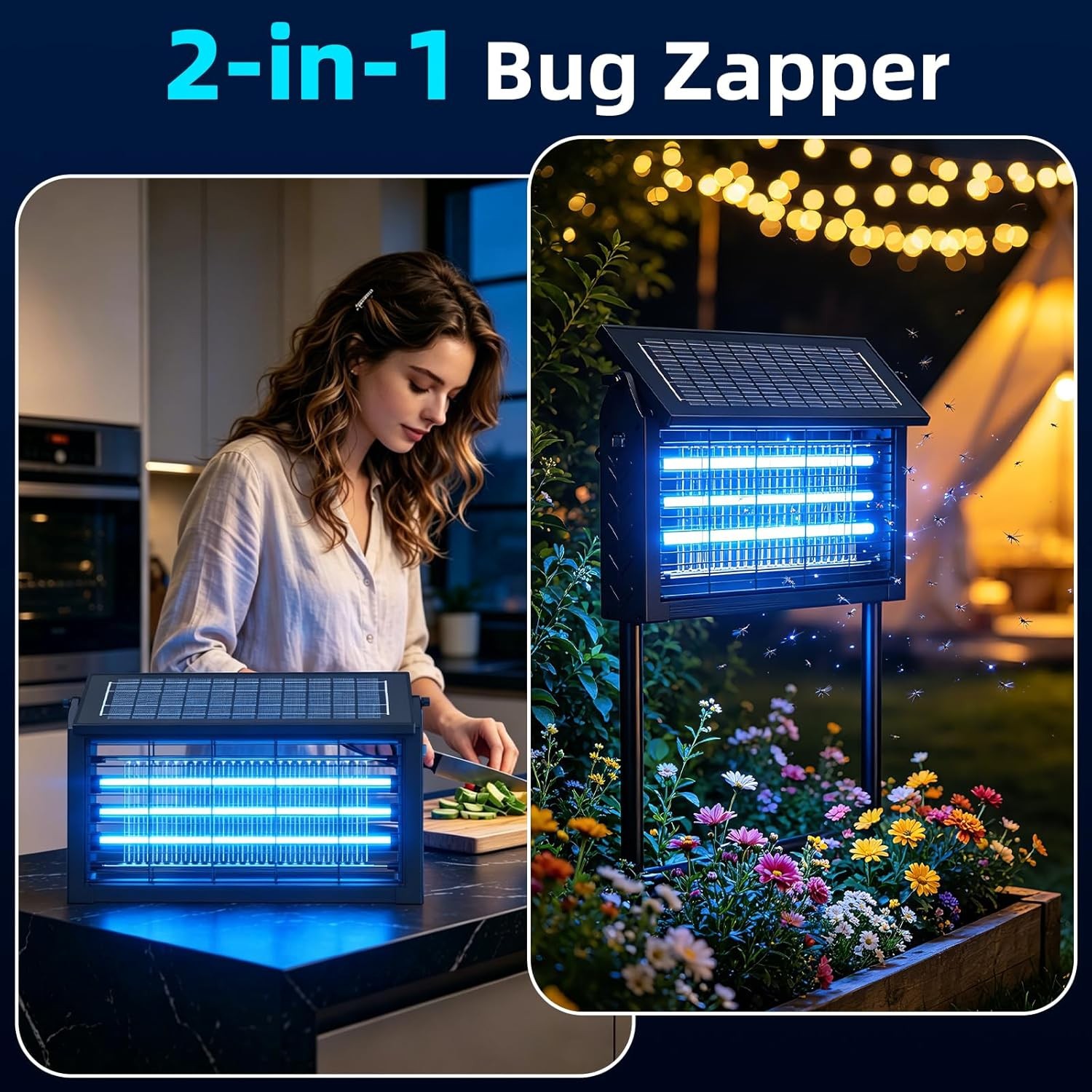 Solar Bug Zapper Outdoor Mosquito Zapper Waterproof Rechargeable Fly Trap 4500V