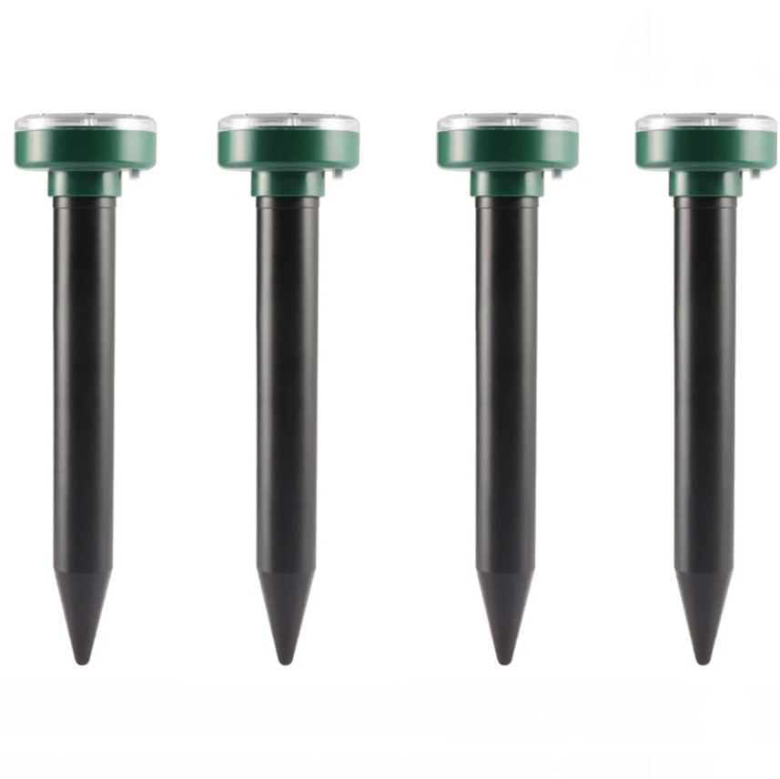 4pcs Solar Ultrasonic Mole & Rodent Repeller Outdoor Pest Control Yard Lamp