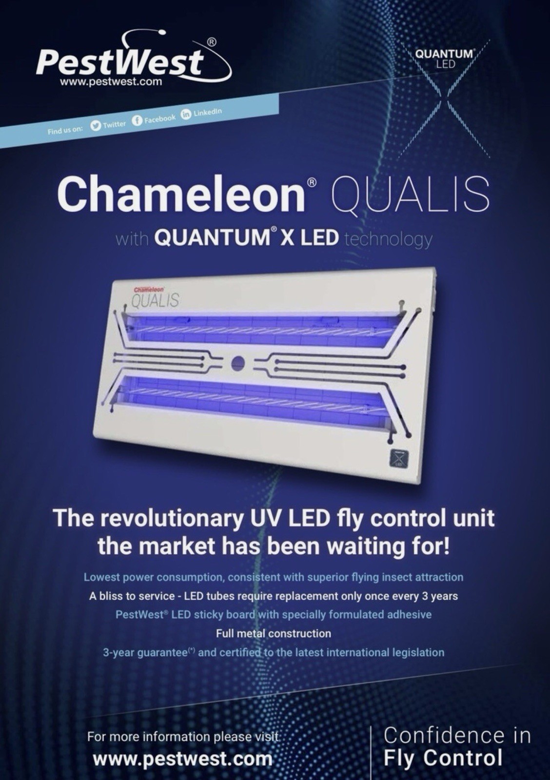 PestWest Chameleon Qualis LED UV Indoor Fly Control Unit Lamp White/Blue