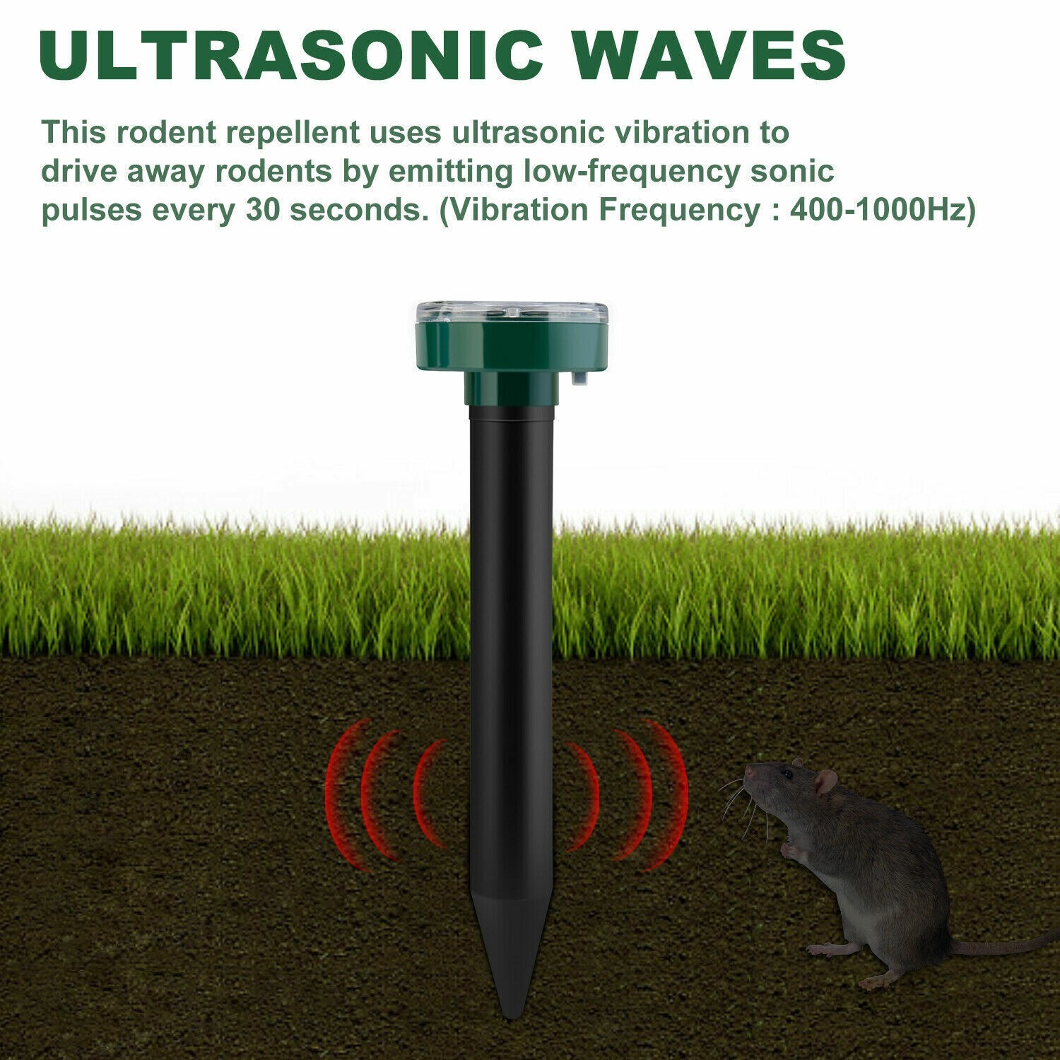Solar Power Animal Repeller Ultrasonic Mole Pest Cat Mice Rodent Outdoor LED 2PK