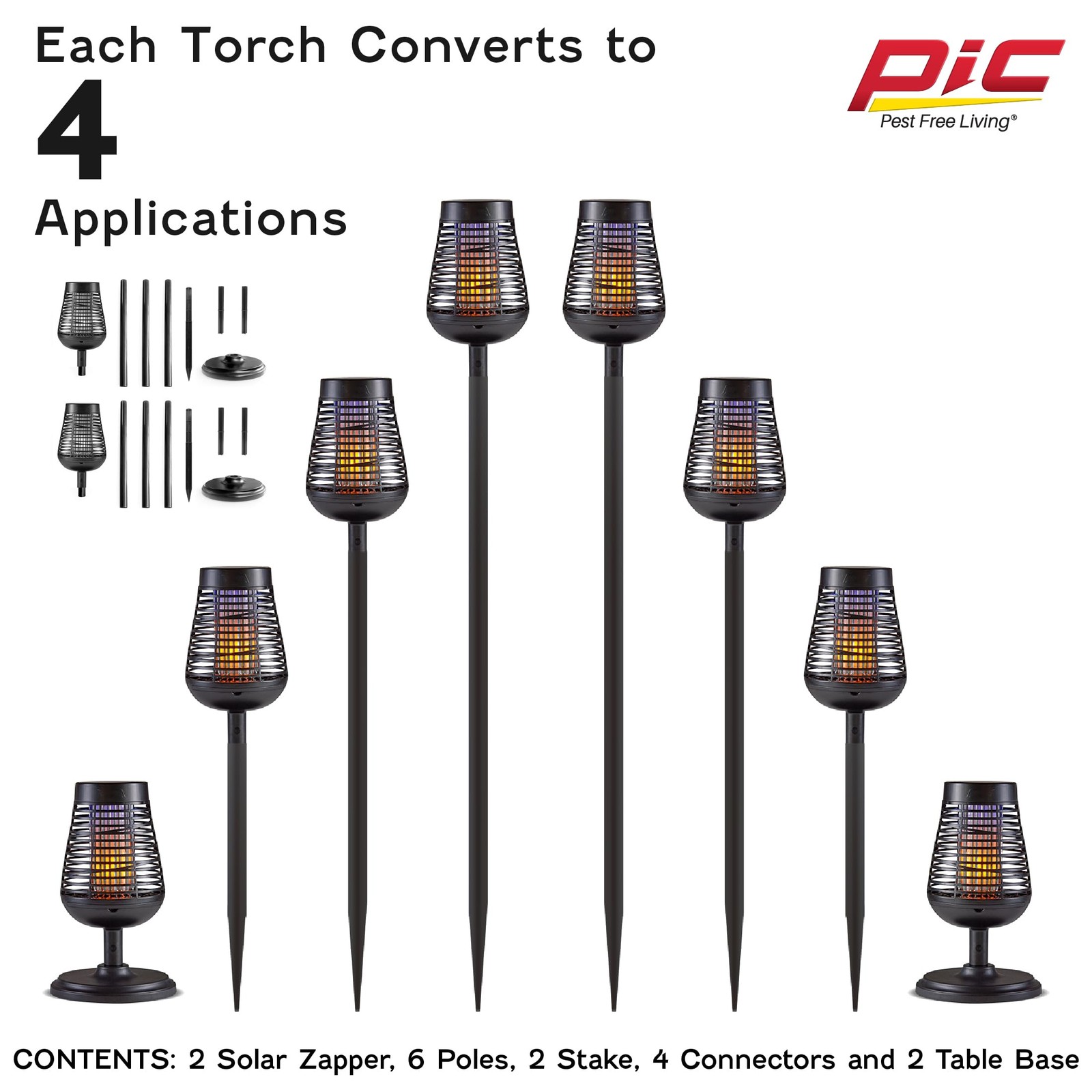 PIC Solar Bug Zapper Twin Pack 600V Insect Trap LED Flame Outdoor Weatherproof