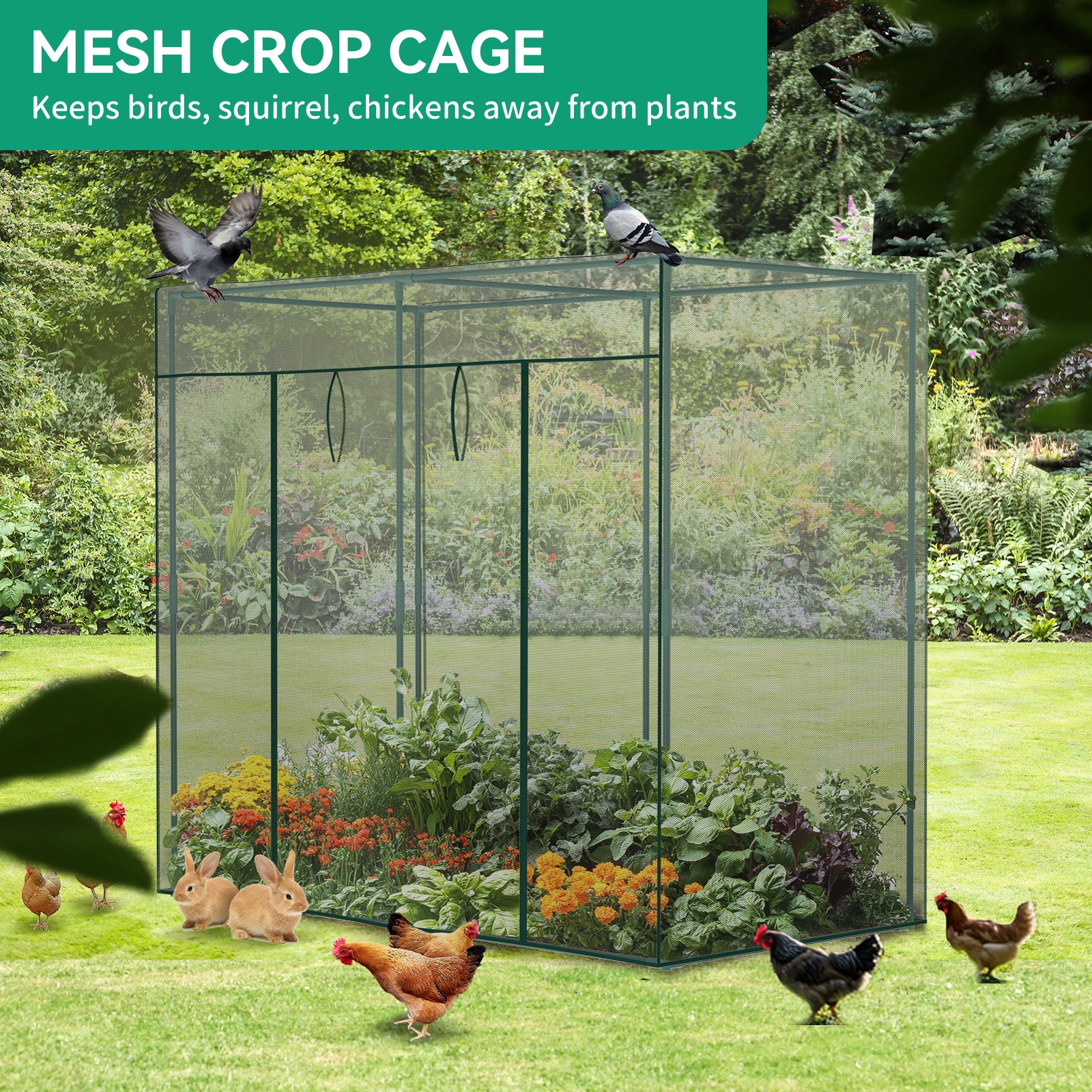 12x4x6FT Walk-in Mesh Crop Cage Plant Cover Protection Tent For Vegetable