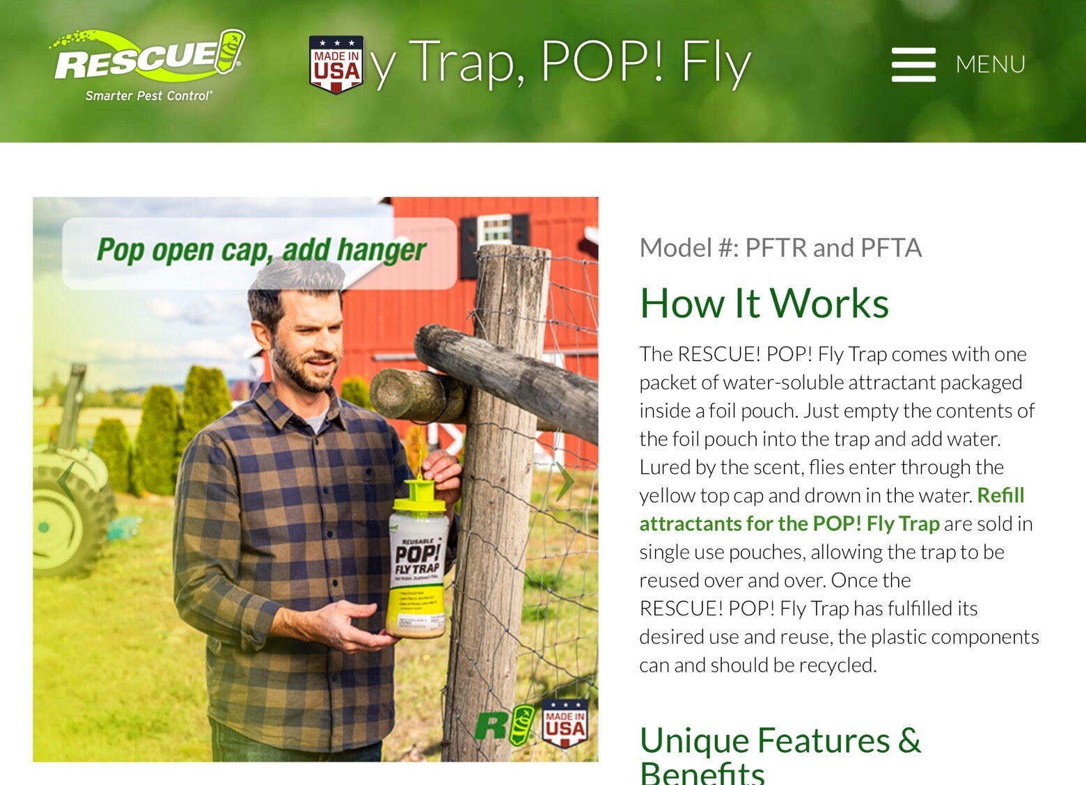 Fly Trap Rescue POP Flying Insect Trap PFTR Smart Pest Control Farm Attractant