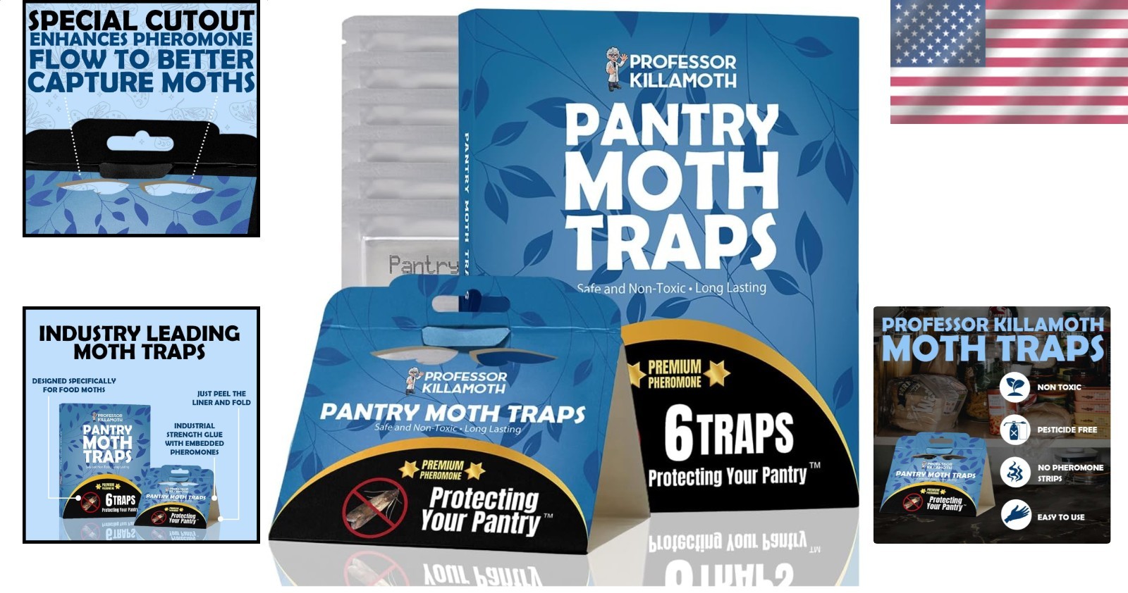 Pantry Moth Traps 6 Pack Blue Non-Toxic Child Pet Safe Insect Killer