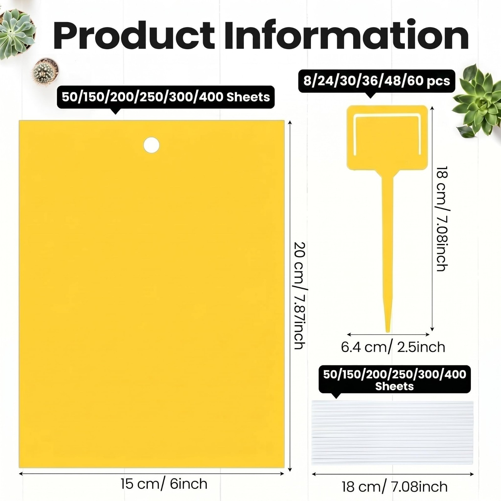 300 Pcs Yellow 6″x8″ Dual-Sided Sticky Traps for Gnats, Fruit Flies & Bugs – Ind