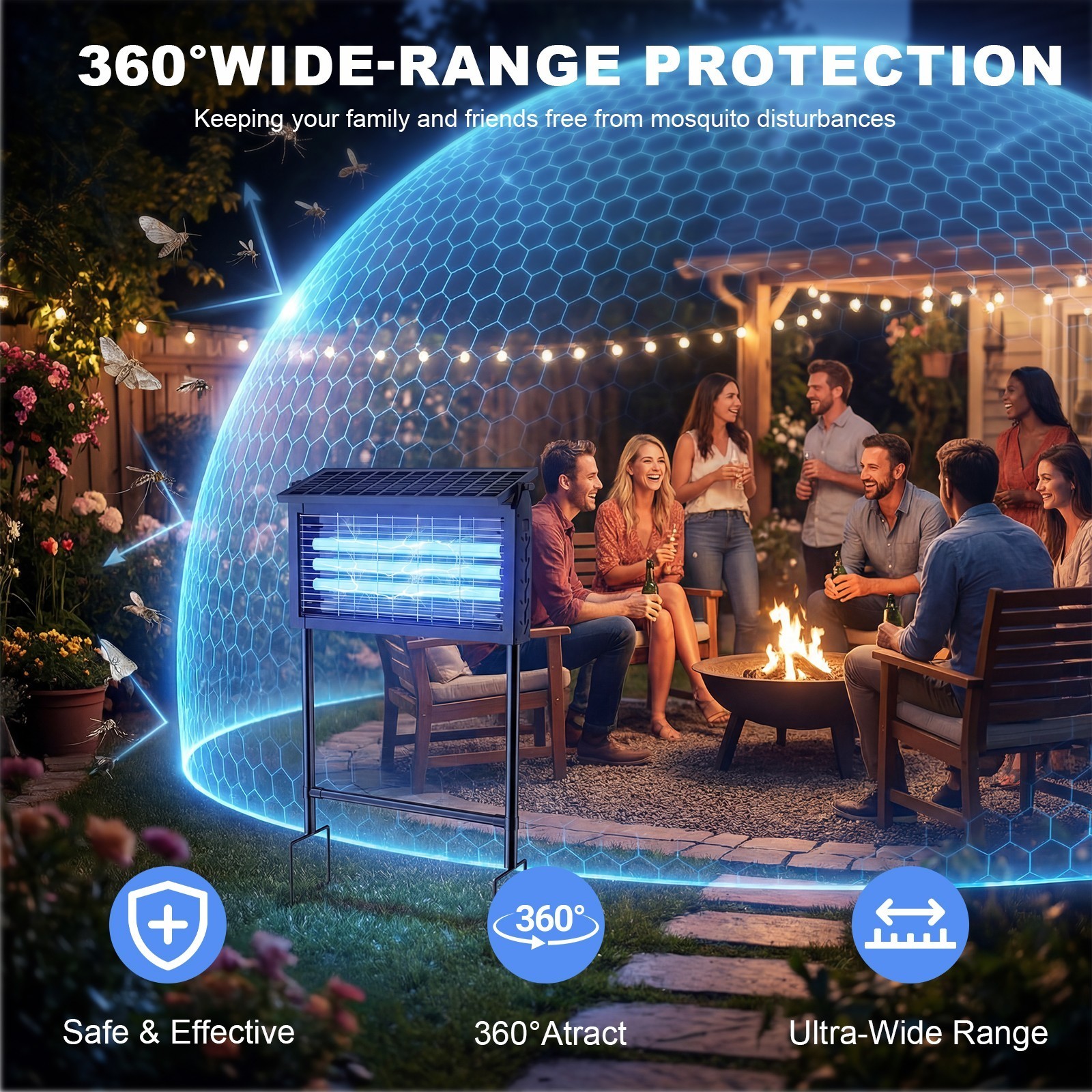 Solar Bug Zapper Outdoor Cordless Fly Trap Insect Zapper 4500V Mosquito Zapper，a