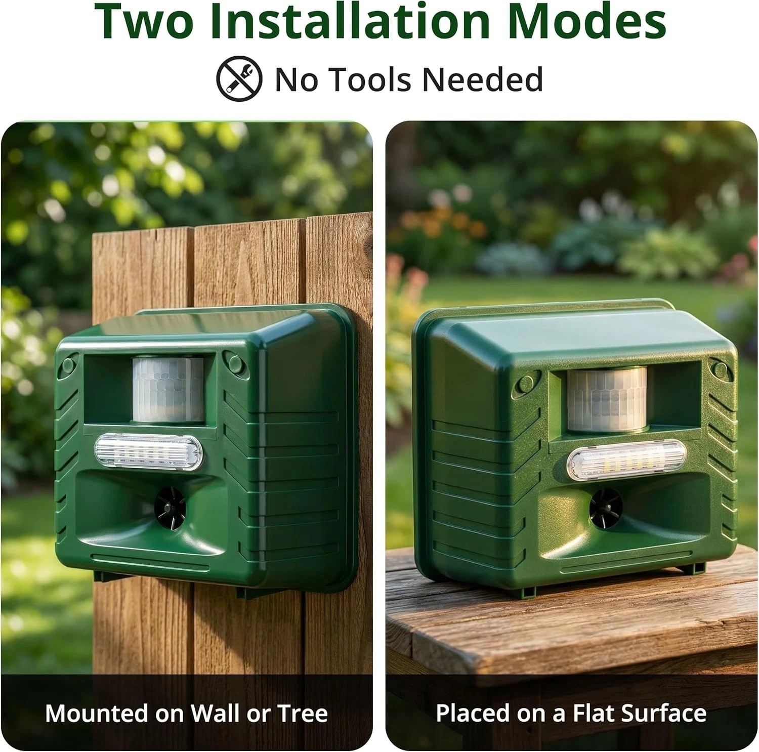 Effective Yard Sentinel Repeller, Ultrasonic, 3 Modes, Dual Power, Wide Coverage