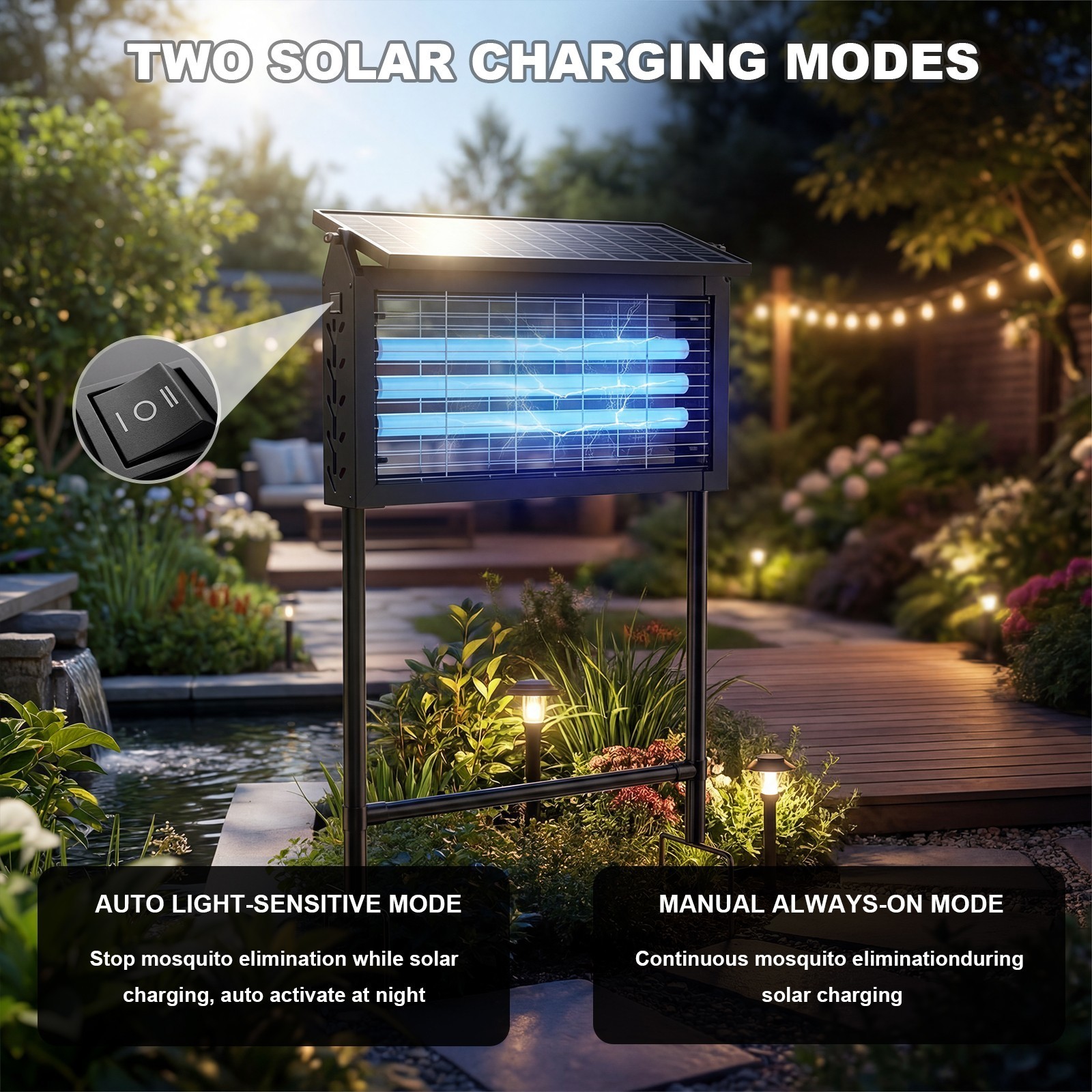 Solar Bug Zapper Outdoor Cordless Fly Trap Insect Zapper 4500V Mosquito Zapper，a