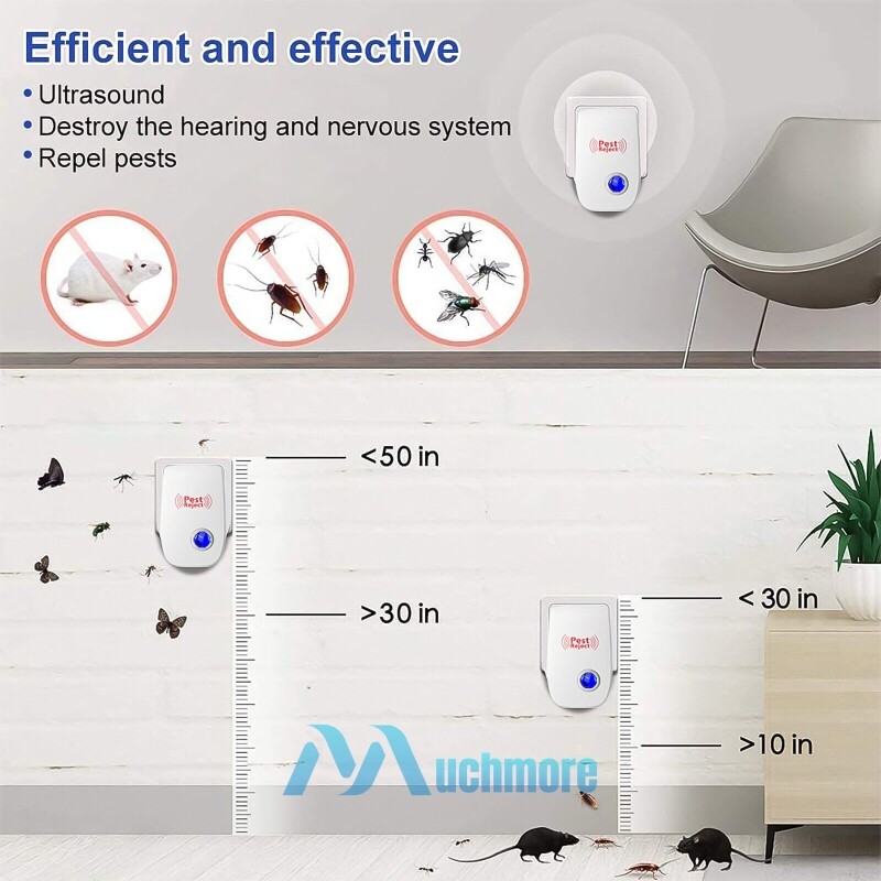 6x Pest Reject Ultrasonic Repeller Home Bed Bug Mites Spider Defender Roaches 5W