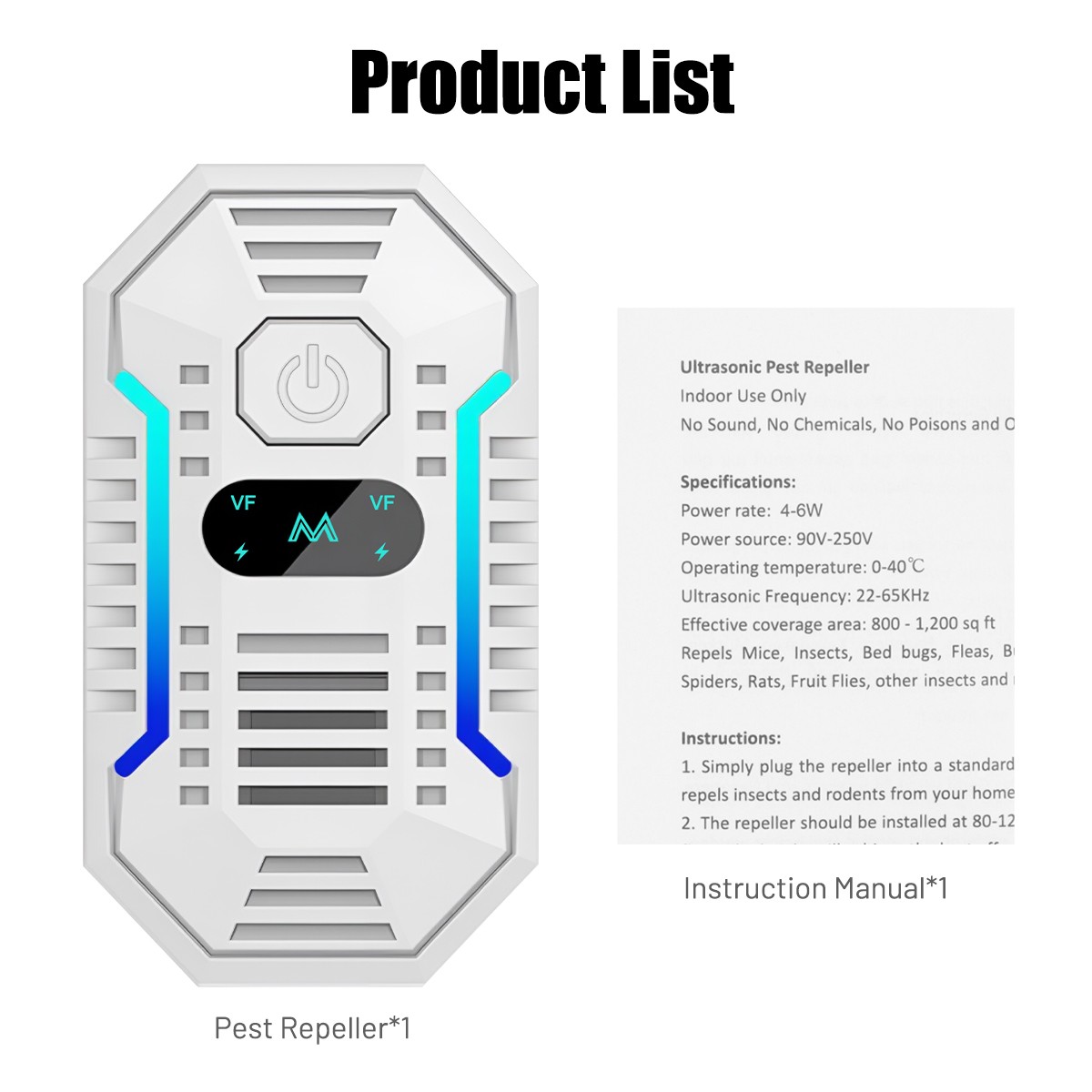 Ultrasonic Pest Control Repeller Reject Rat Mouse Mice Spider Cockroach US-Plug