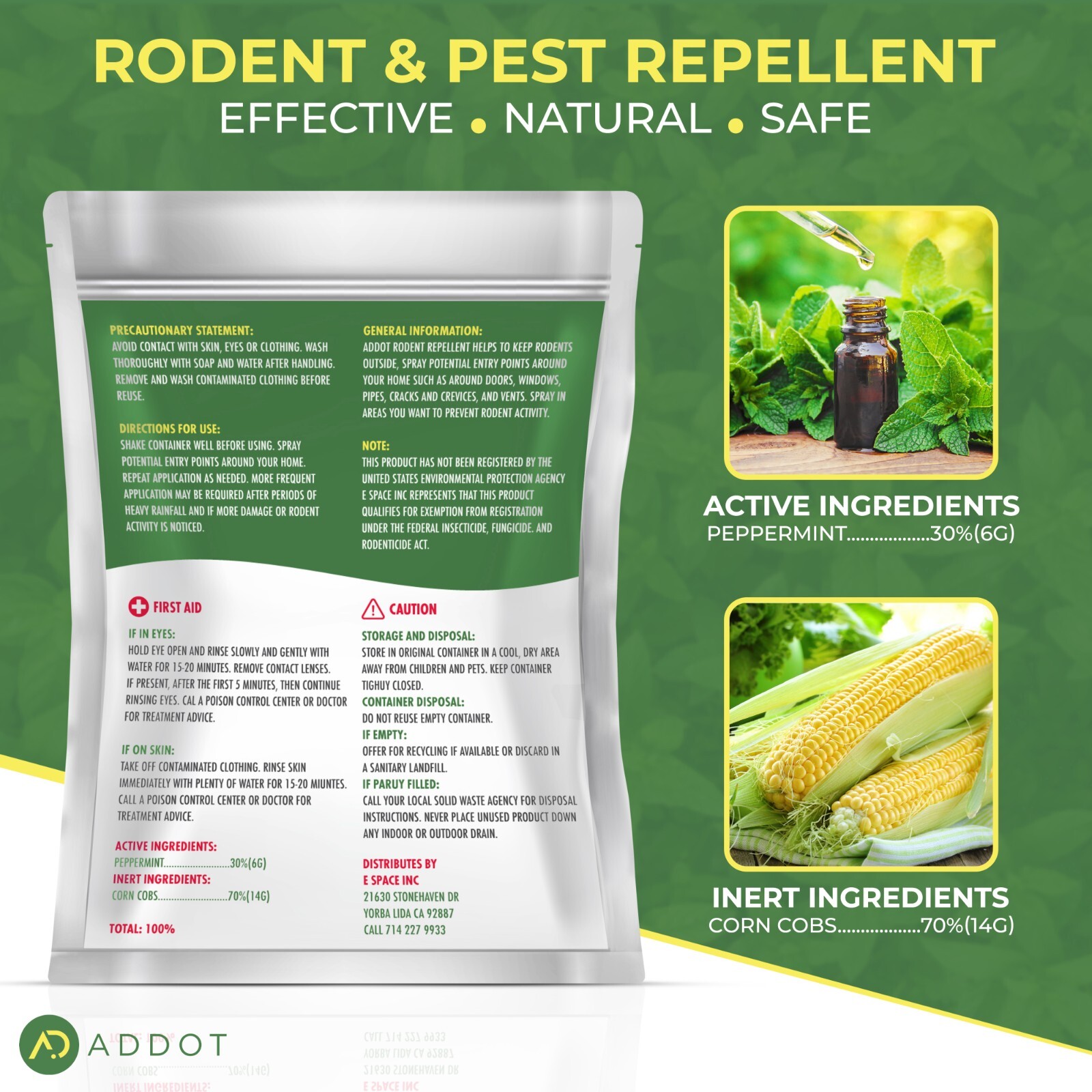 Natural Peppermint Mouse Rodent Pouches 30g 10 pack