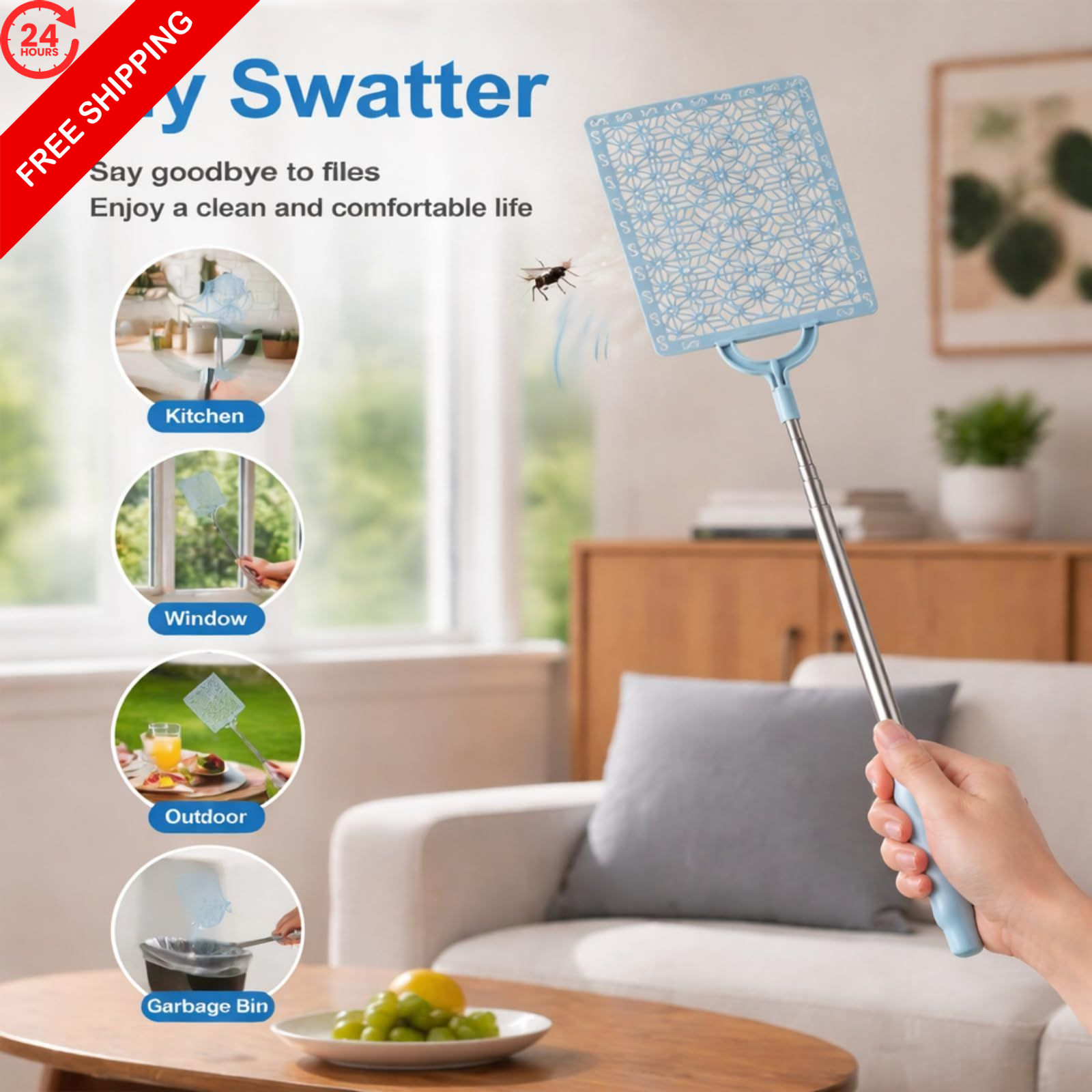 Boao 3 Pieces Fly Swatter Manual Retractable Detachable Assorted