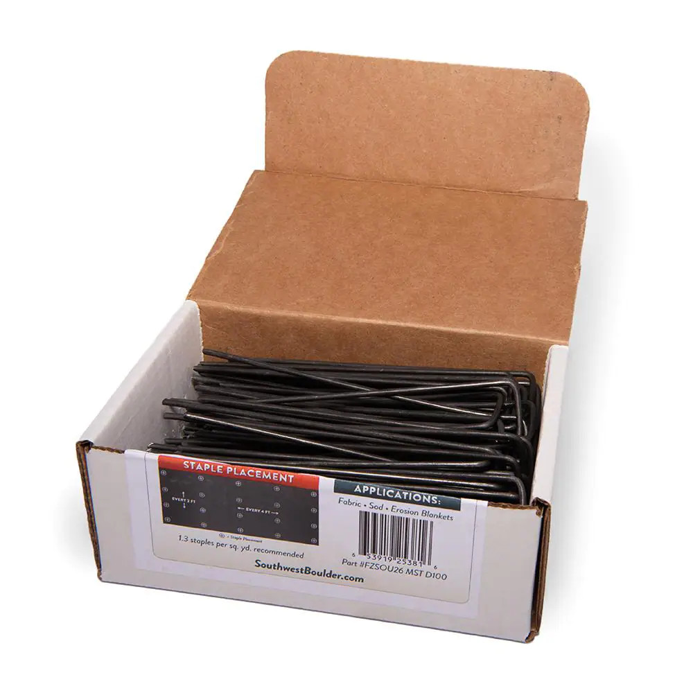 100-Pack – 6 In. Heavy Duty Steel Garden Staples for Weed Barrier Landscape Fabr
