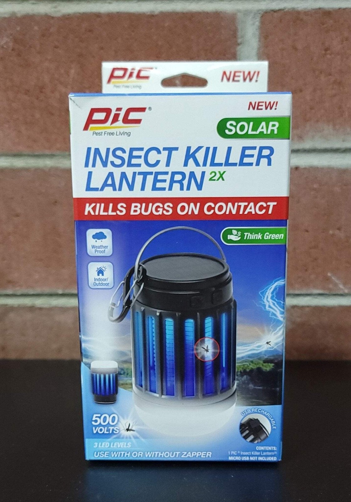 PIC Solar LED Light Lantern Lot of 3x Mosquito Bug Zapper Camping USB Rechargeab