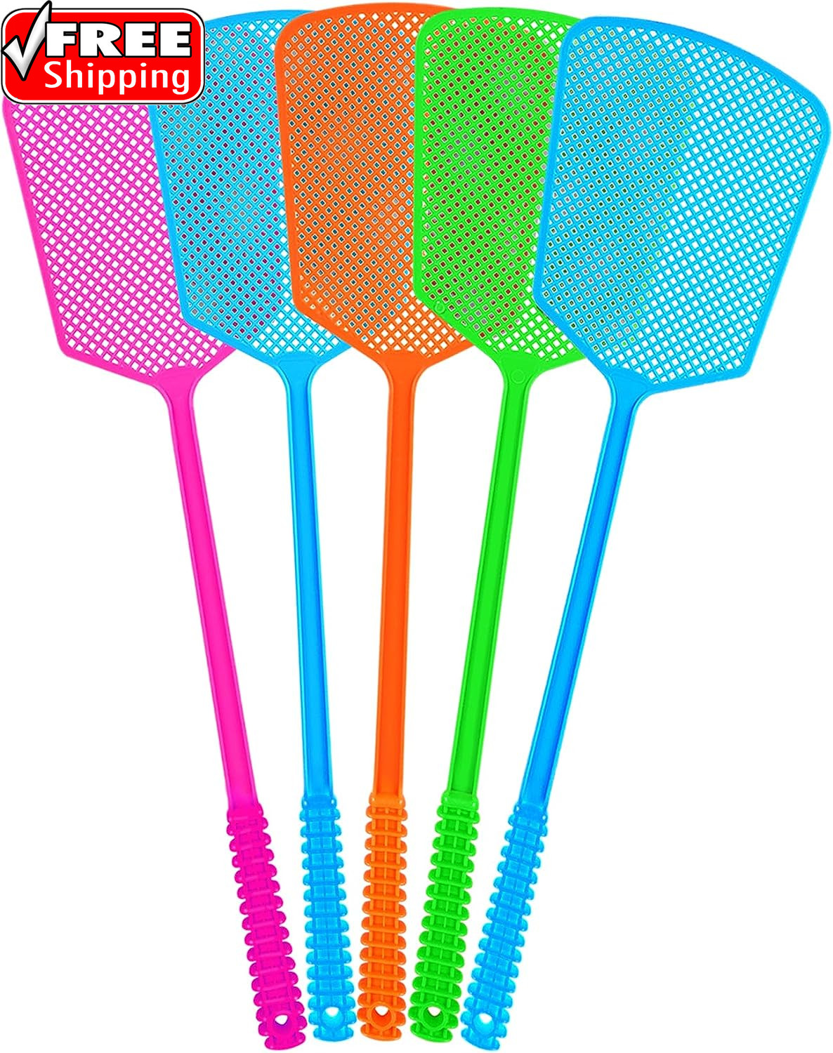 Fly Swatter,5 Pack Plastic Heavy Duty Manual Fly Killer, Long Handle Flyswatter,