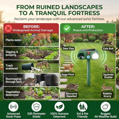 2026 Solar Ultrasonic Animal Repellent Outdoor, Deer Repellent Devices 4 green