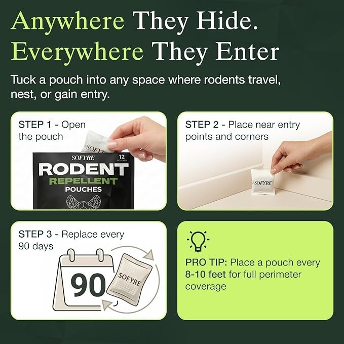 Natural Peppermint Mouse Rodent Rat Repellent,Mice Indoor&Outdoor Deterrent,12PC