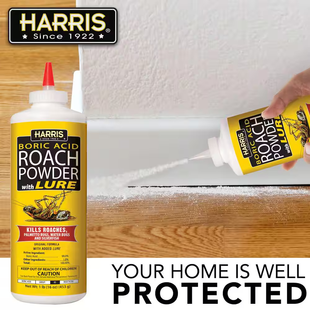 HARRIS Boric Acid Roach and Silverfish Killer Powder w/Lure for Insects (16oz)..