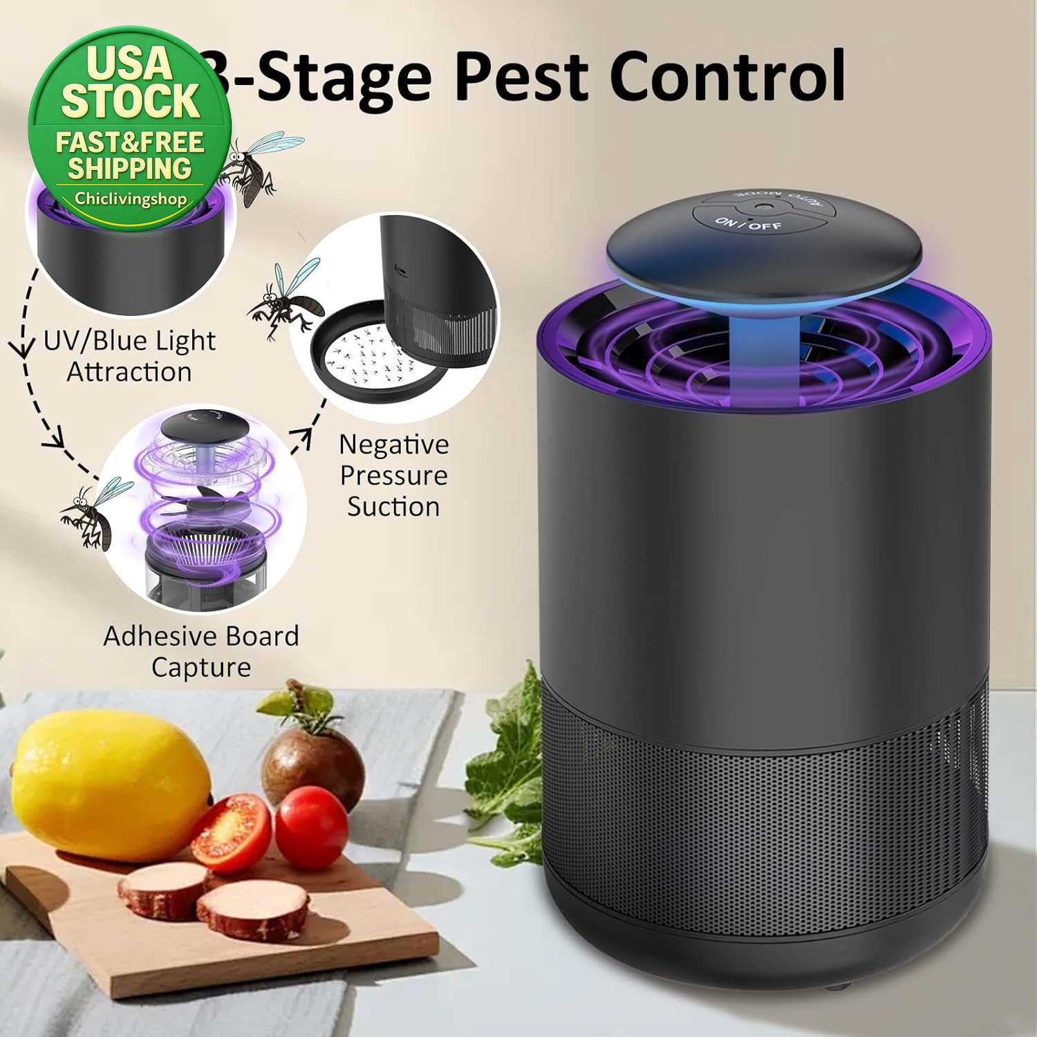 Indoor Insect Trap UV Light Fly Catcher Mosquito Gnat Fruit Fly Killer 360