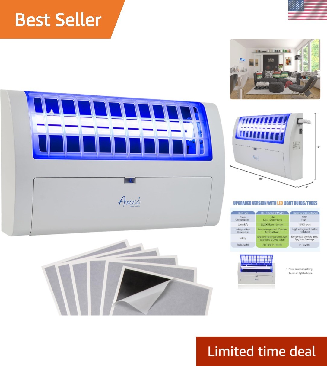 Upgraded LED UV Fly Trap with 6 Glue Boards – Modern Design for Indoor Use