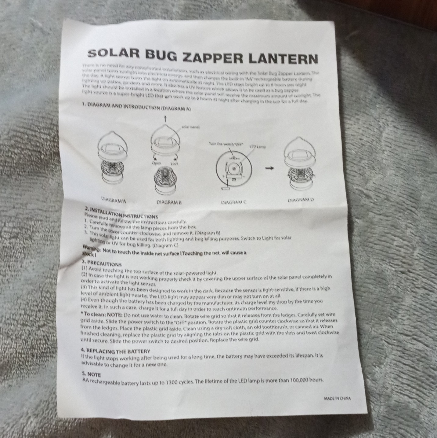 Solar Powered Bug Zapper Outdoor / indoor Lantern Mosquito Killer w/ Stake Light