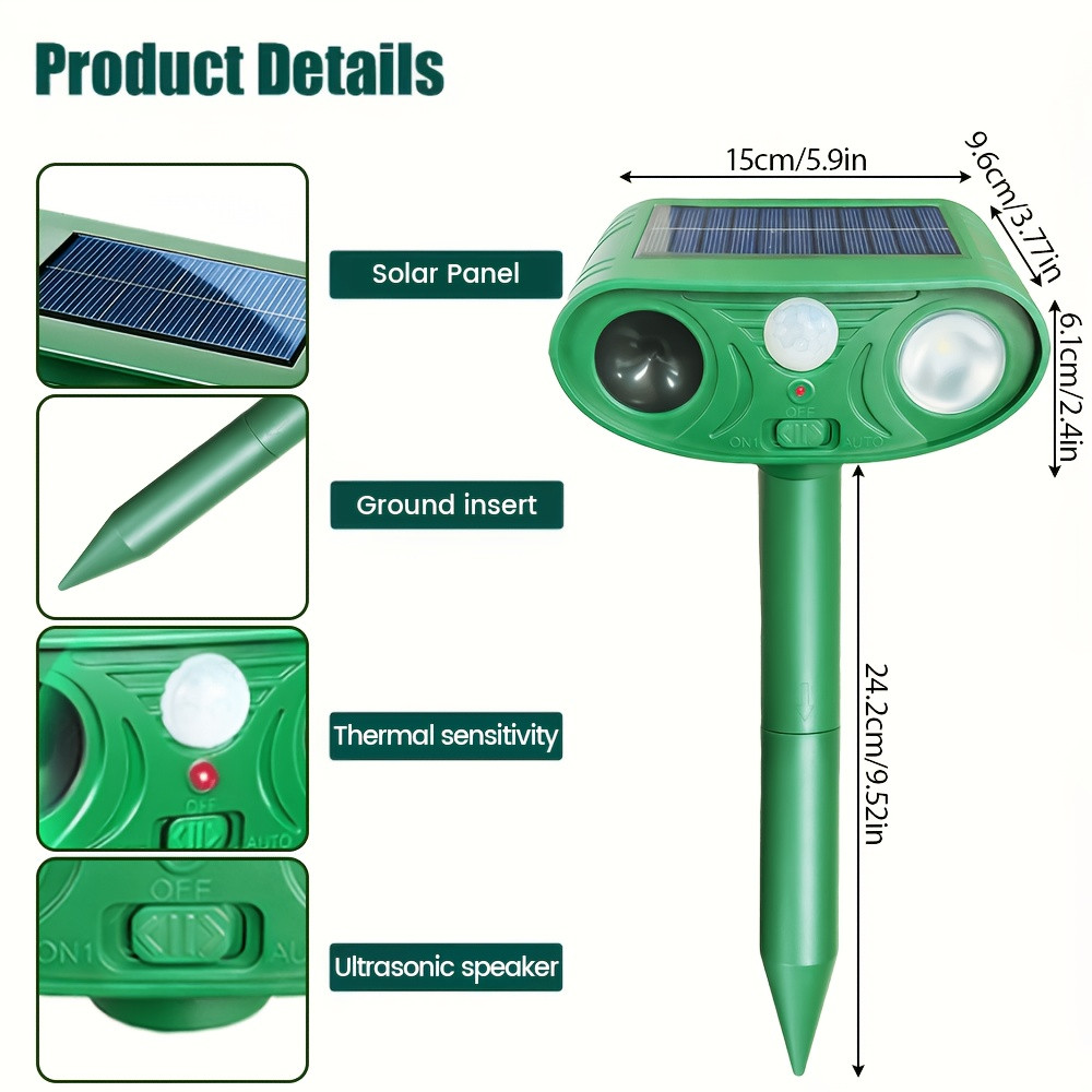 1/2 unit Solar Sound Wave Repeller, IP44 protection level, 1400mAh