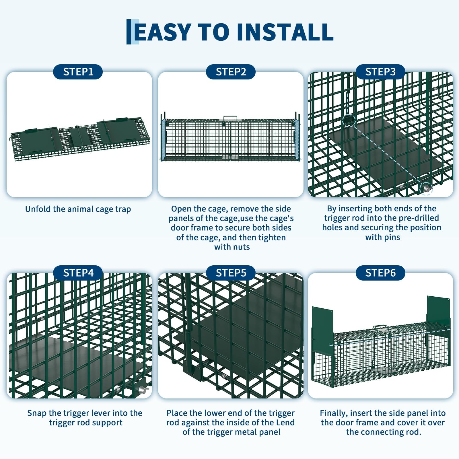 39in Humane Live Animal Trap Cage 2 Door Collapsible Steel Catch Cage w/ Handle